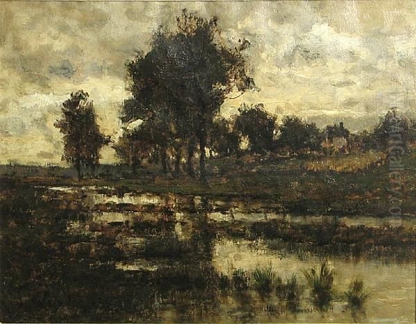 A River Landscape At Dusk Oil Painting by Max Weyl