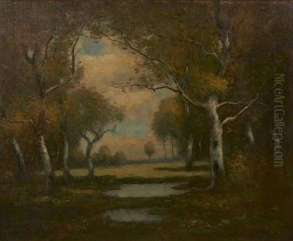 Wooded Landscape Oil Painting by Max Weyl