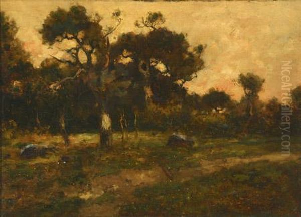 A Sunset Landscape Oil Painting by Max Weyl