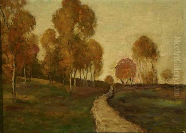 Autumn Landscape With Winding Road Oil Painting by Max Weyl