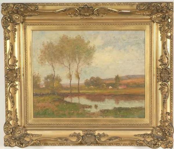 Pastoral Landscape, Stream And Farm Oil Painting by Max Weyl