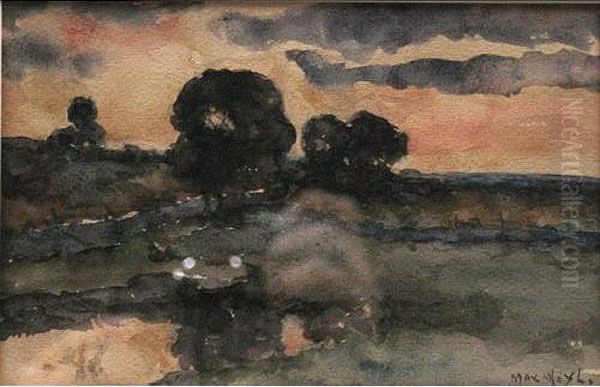 Trees In A Landscape At Sunset Oil Painting by Max Weyl