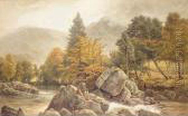 From The Leddr Bridge, Bettys-y-coed Oil Painting by James Whaite