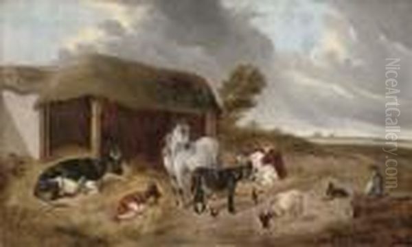 In The Farmyard Oil Painting by James Thomas Wheeler