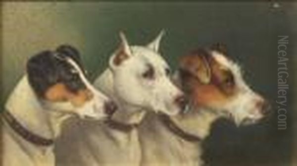 Three Terriers Oil Painting by John Arnold Wheeler