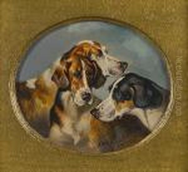 Three Foxhounds Oil Painting by John Arnold Wheeler