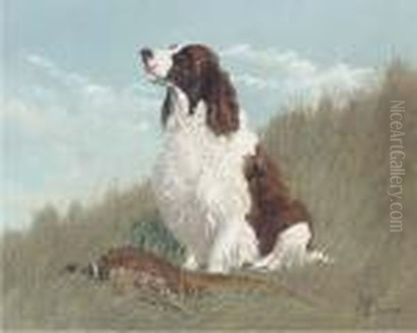 A Gundog With A Partridge Oil Painting by John Arnold Wheeler