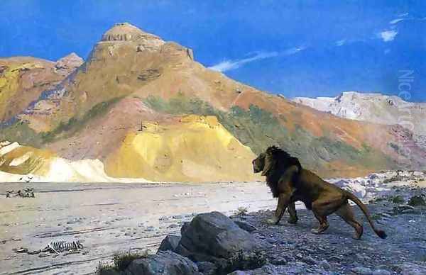 Lion on a Cliff Oil Painting by Jean-Leon Gerome