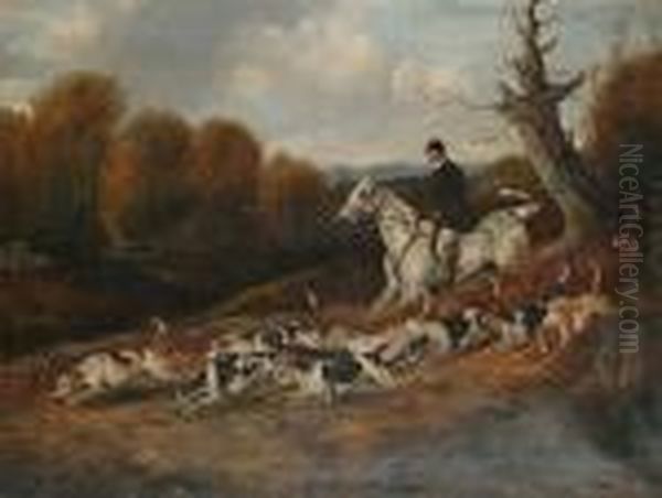 Huntsman And Hounds In A Landscape Oil Painting by John Arnold Wheeler