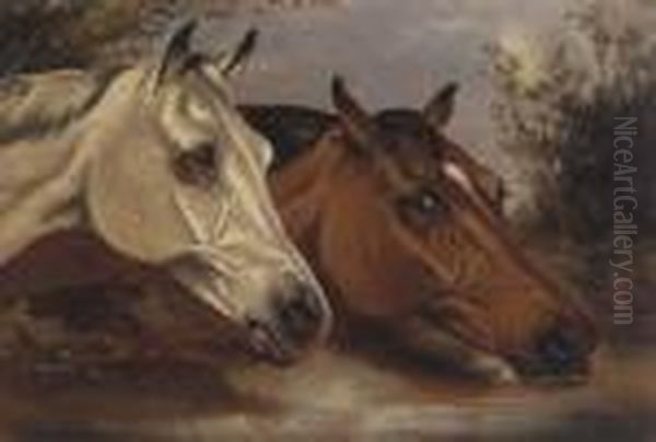 At The Water Trough Oil Painting by John Arnold Wheeler