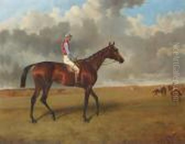 Miss Jummy, A Bay Racehorse With Jack Watts Up, At Newmarket Withother Racehorses Beyond Oil Painting by John Arnold Wheeler