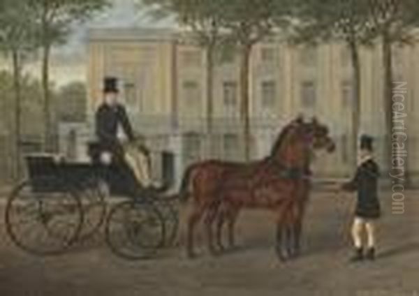 A Hackney Carriage With Driver And Groom Oil Painting by Of John Alfred Wheeler