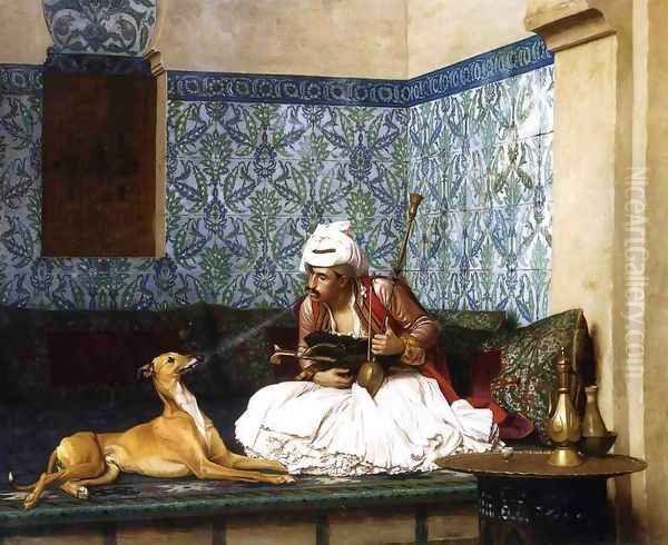 Arnaut Blowing Smoke in His Dog's Nose Oil Painting by Jean-Leon Gerome