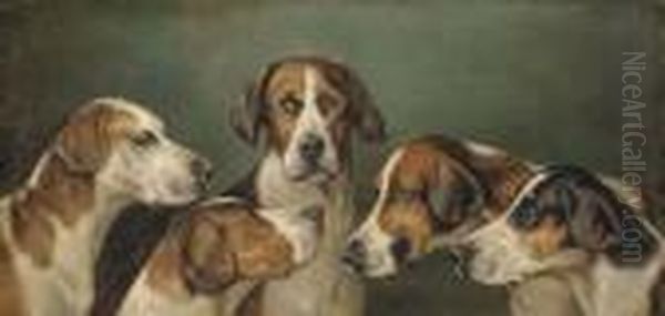 A Family Of Hounds Oil Painting by Of John Alfred Wheeler