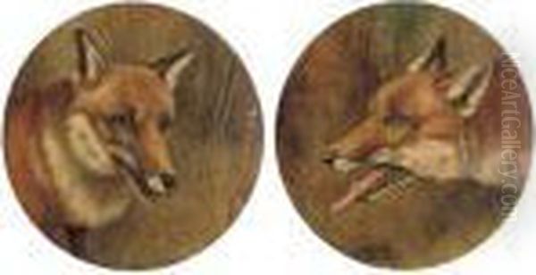 Fox Heads Oil Painting by Of John Alfred Wheeler