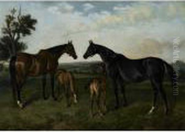 Brood Mares Oil Painting by Of John Alfred Wheeler