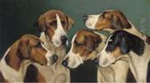 Five Hounds Oil Painting by Of John Alfred Wheeler