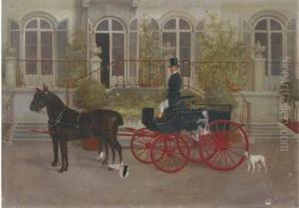 A Groom Preparing A Carriage 
Outside Stables; And A Carriagewaiting At The Steps Of A House Oil Painting by William Henry Wheelwright