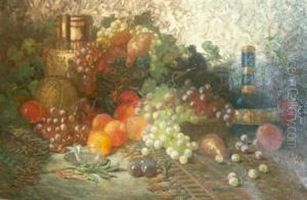 Still Life With Fruit, Flowers And Glasswear Oil Painting by George William Whitaker