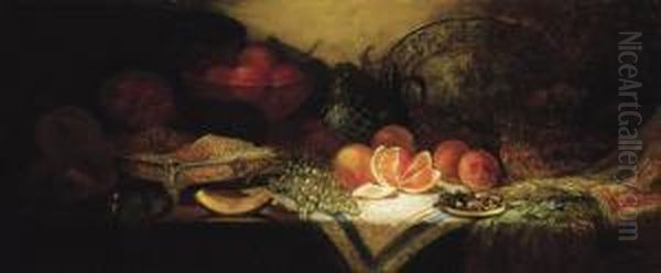 Still Life With Melon, Grapes, And Oranges Oil Painting by George William Whitaker