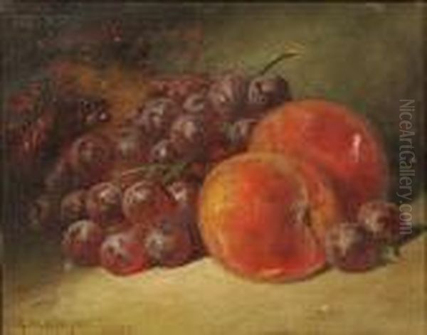 Still Life With Grapes And Peaches Oil Painting by George William Whitaker