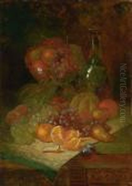 Still Life With Fruit And A Bottle Oil Painting by George William Whitaker