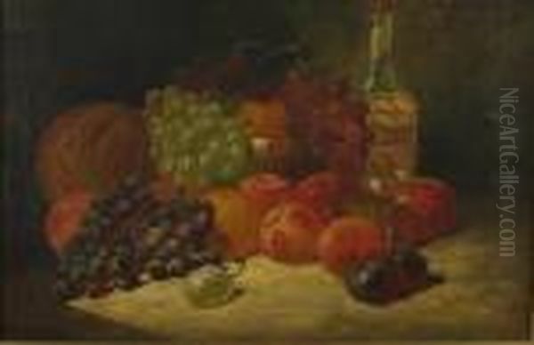 Still Life Withfruit And Glass On A Table Oil Painting by George William Whitaker