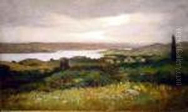 View Across The River Valley Oil Painting by George William Whitaker