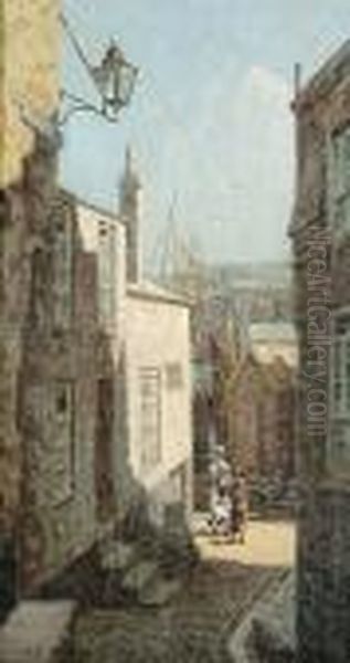 Street Scene In St Ives Oil Painting by Arthur White