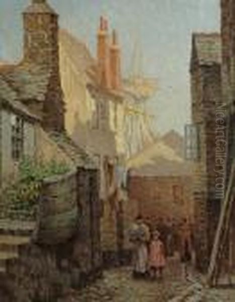 A Street Scene In St Ives by Arthur White