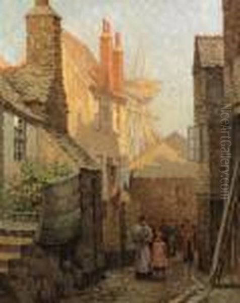 Figures In A Street, St Ives by Arthur White