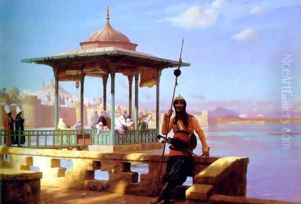 Harem in the Kiosk (or The Guardian of the Seraglio) Oil Painting by Jean-Leon Gerome