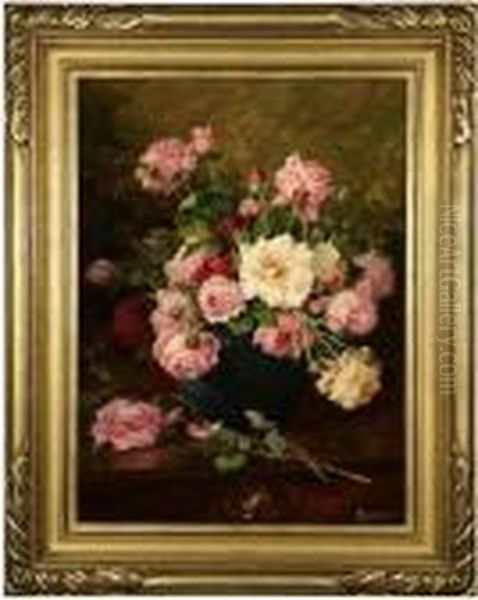 Still Life With Roses Oil Painting by Edith White