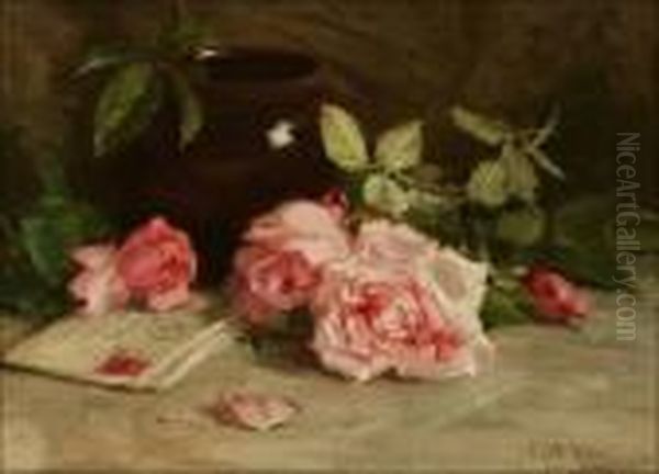 Pink Roses Still Life Oil Painting by Edith White