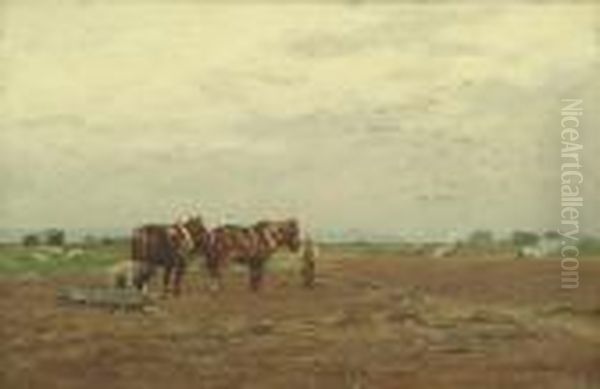 Harrowing The Fields Oil Painting by Frederick William N. Whitehead