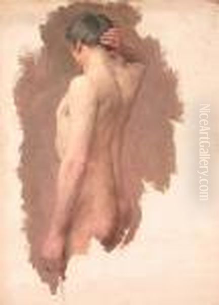 Half Length Study Of A Male Nude From Behind Oil Painting by John William Whiteley