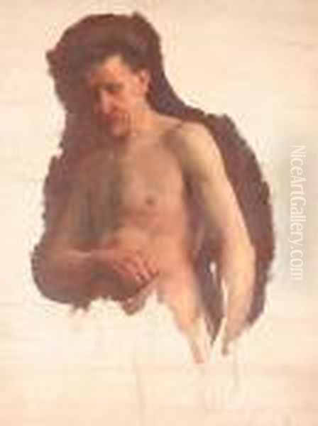 Half Length Study Of A Male Nude Oil Painting by John William Whiteley