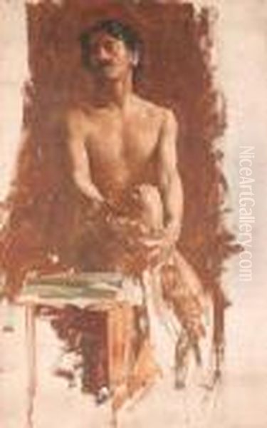 Study Of A Seated Male Nude Oil Painting by John William Whiteley