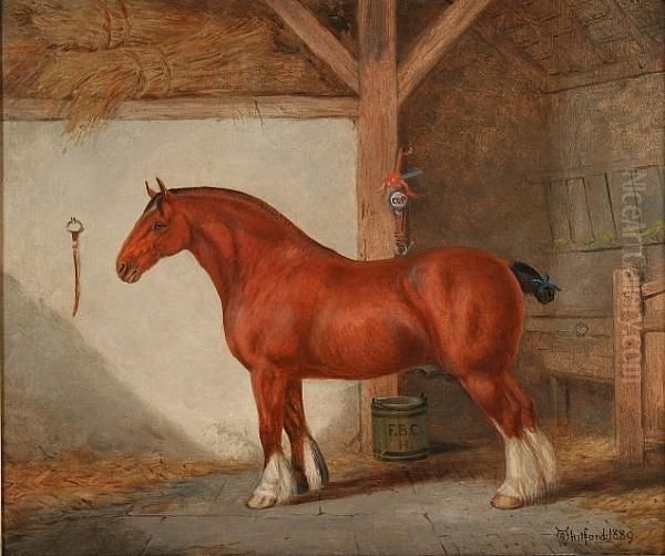 Suffolk Punch In A Stable Oil Painting by Richard Whitford