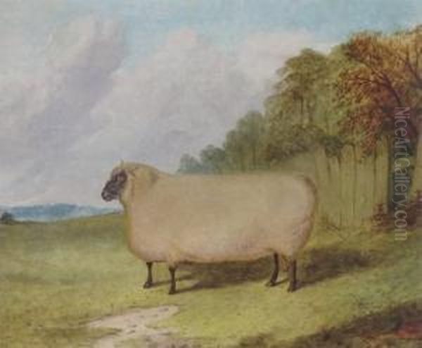 A Prize Ram In A Landscape Oil Painting by Richard Whitford