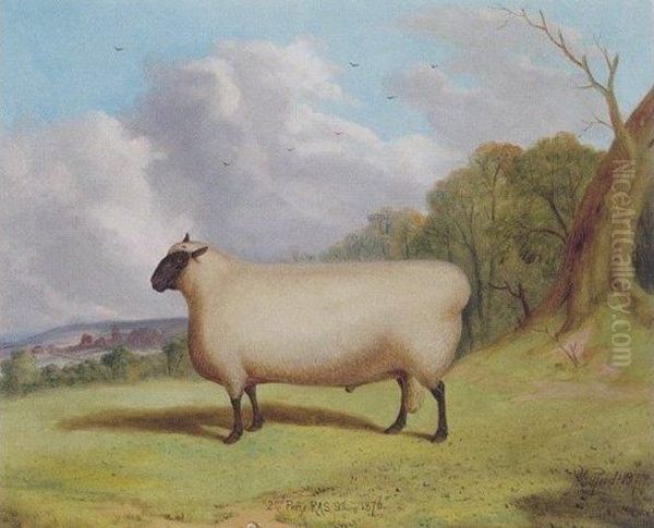 A Prize Shropshire Ram In A Landscape Oil Painting by Richard Whitford