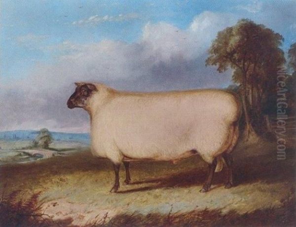 A Prize Shropshire Ram In A Landscape Oil Painting by Richard Whitford