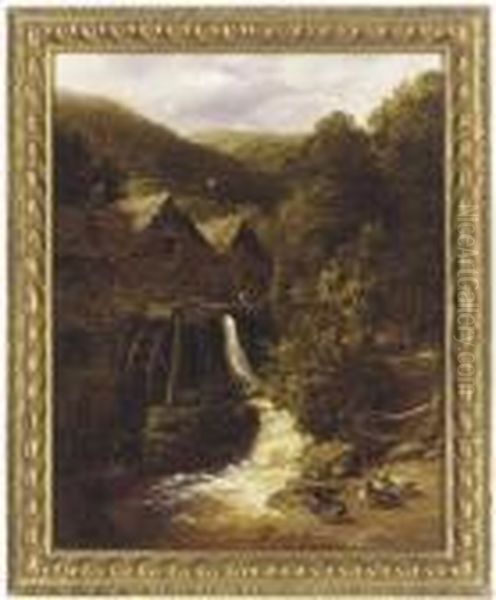 The Old Mill At Trefriar, North Wales Oil Painting by Thomas Whittle