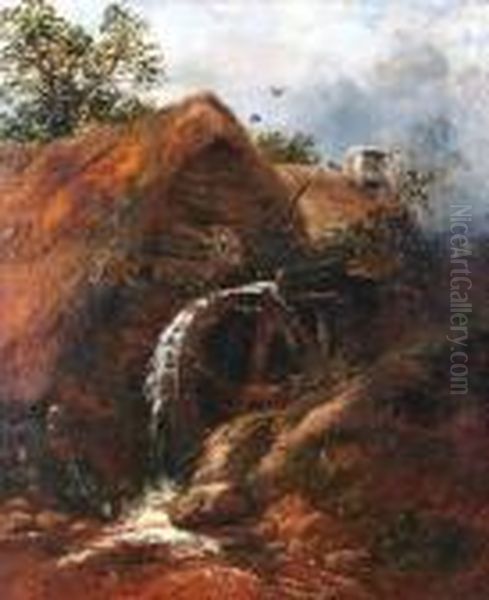 View Of A Watermill Oil Painting by Thomas Whittle