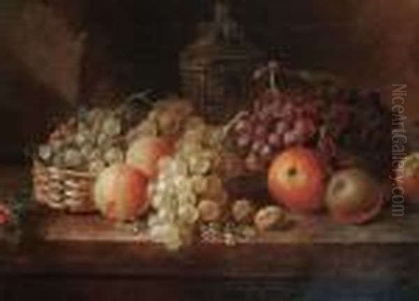 Still Life Of Grapes And Other Fruit On A Shelf Oil Painting by Thomas Whittle