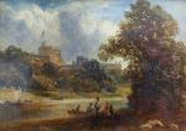 View Of Windsor Castle From Across The River Oil Painting by Thomas Whittle