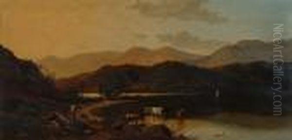 Highland Lake Scene Oil Painting by Thomas Whittle