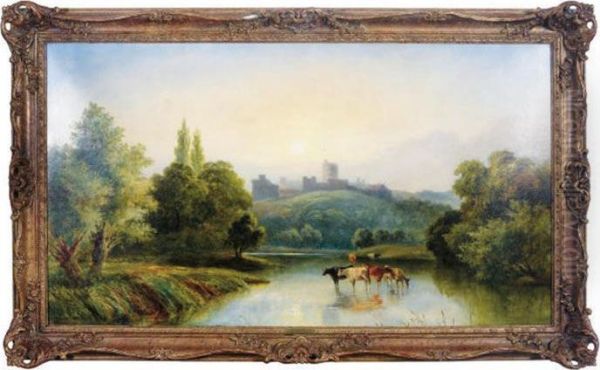 A View Of Windsor Castle Across A River Valley Oil Painting by Thomas Ii Whittle