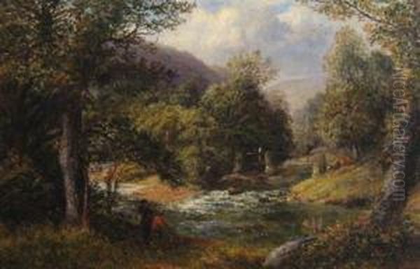 Scene On The Lladwy, North Wales Oil Painting by Thomas Ii Whittle