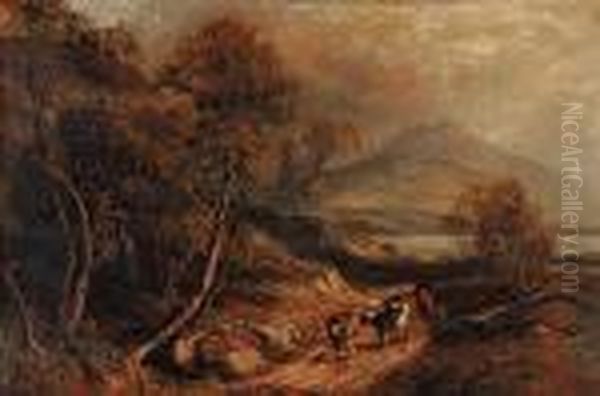 Gleams Of Sunshine Over The Lakes Oil Painting by Thomas Ii Whittle